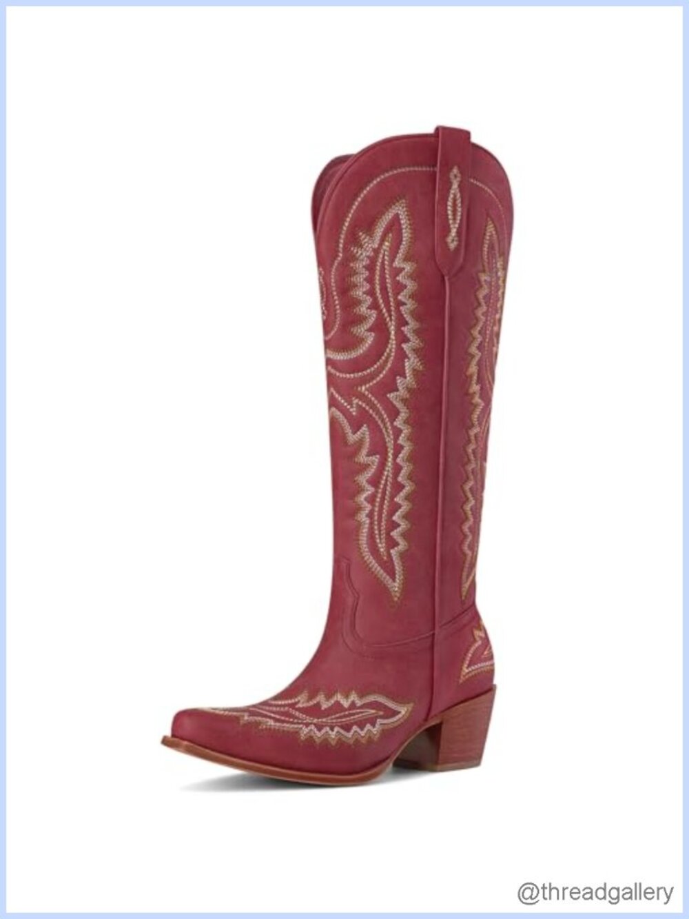 Women's Cowboy Boots Knee High Pointed Toe Chunky Heel Western Pull On